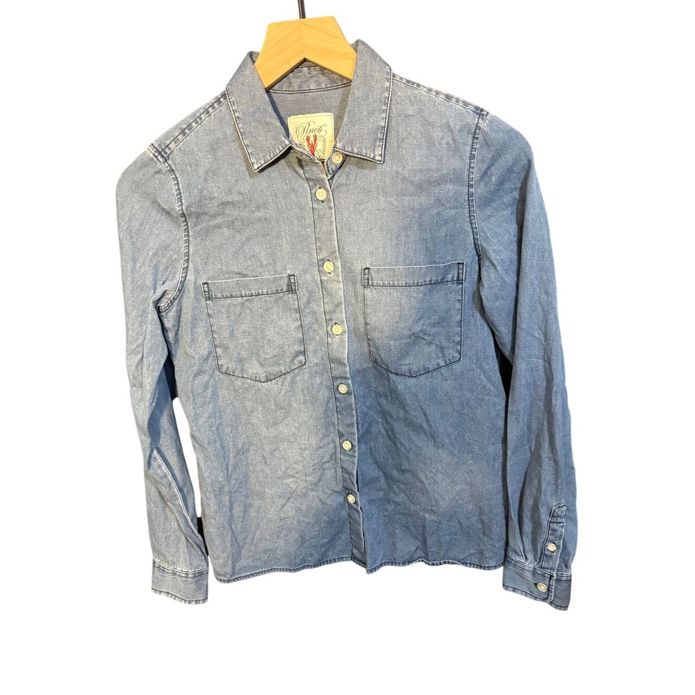 Pinch Maine Classic Women XS Light Wash Denim Chambray Button Down Shirt Pockets